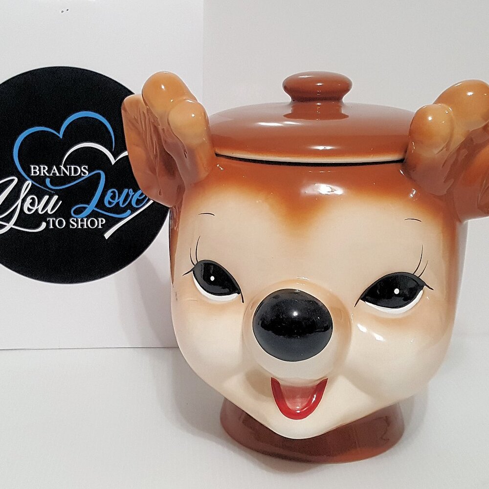 NEW Pottery Barn Cheeky Reindeer Cookie Jar 9" h Christmas